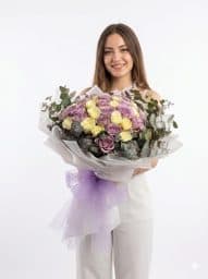 Lila ve Beyaz Gül Buketi 41 Adet